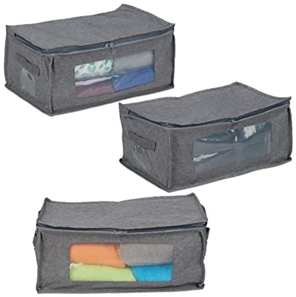 relaxdays Unterbettkommode Aufbewahrungstasche 3er Set, grau