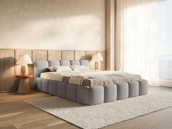 Selsey Polsterbett 140x200 cm Modernes Design, Stabiler Metallrahmen mit Gasdruckfedern Legend-Stoffbezug in Grau Bett mit Bettkasten Maximale Belastung 250 kg