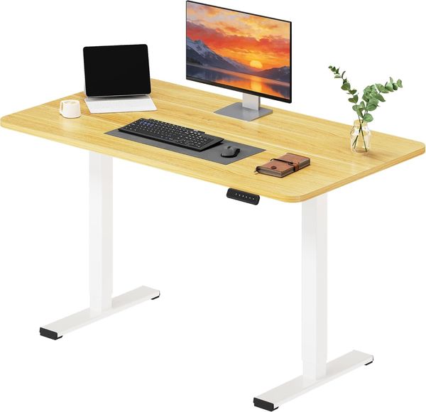 SANODESK Höhenverstellbarer Schreibtisch KOMPLETTE TISCHPLATTE Schreibtisch Höhenverstellbar Elektrisch Ergonomischer Steh-Sitz Tisch Computertisch für Heimbüro Homeoffice 120x60 cm(ahorn)