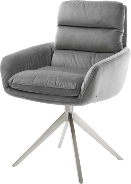 Esszimmerstuhl Abelia-Flex mit Armlehnen Samt Grau Kreuzgestell breit Edelstahl