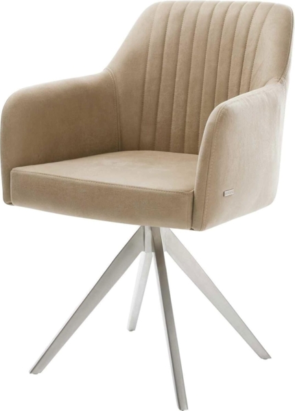 Esszimmerstuhl Greg-Flex Mikrofaser Beige Vintage Kreuzgestell kantig Edelstahl Taschenfederkern
