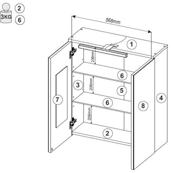Stella Trading SLIEMA Spiegelschrank Bad mit LED-Beleuchtung in Eiche Optik FSC-Zertifiziert - Badezimmerspiegel Schrank mit viel Stauraum - 60 x 67 x 20 cm (B/H/T) Bild 6
