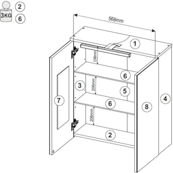 Stella Trading SLIEMA Spiegelschrank Bad mit LED-Beleuchtung in Eiche Optik FSC-Zertifiziert - Badezimmerspiegel Schrank mit viel Stauraum - 60 x 67 x 20 cm (B/H/T) Bild 3
