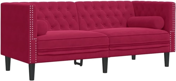 vidaXL Chesterfield-Sofa mit Nackenrollen 2-Sitzer Weinrot Samt 372687