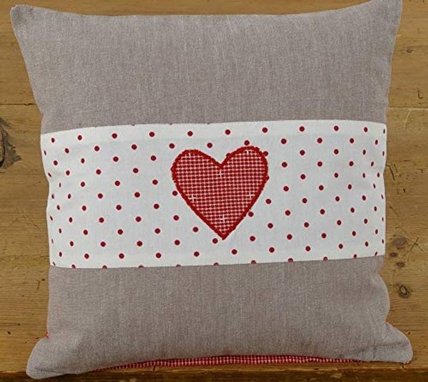 matches21 HOME & HOBBY Kissenbezüge Kissen-Bezug 40x40 cm Ric-Rac Herz weiß grau Baumwolle, (1 Stück), Wohnzimmer Kissen-Hülle als Deko-Kissen Zier-Kissen Sofa-Kissen