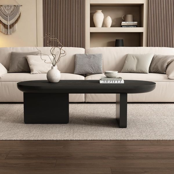 Merax 120 cm schwarzer Couchtisch, Wohnzimmertisch mit Sprühfarbe besprühen, Ovaler Tisch, Sofatisch, Beistelltisch, Kaffeetisch