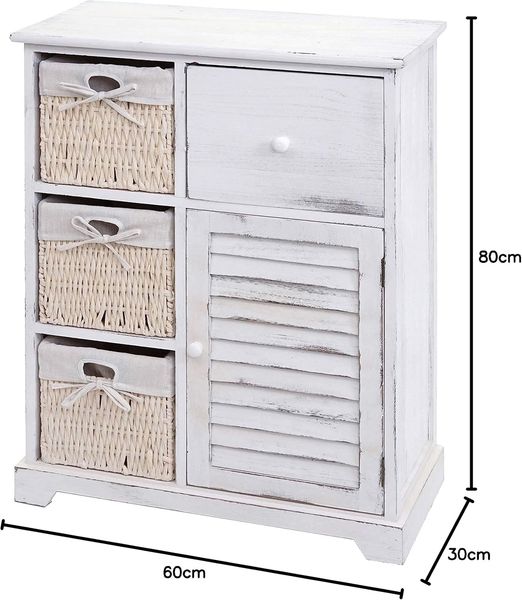 Kommode HWC-H21, Massiv-Holz, Korb-Schublade, 80 x 60 x 30 cm ~ shabby weiß Bild 3