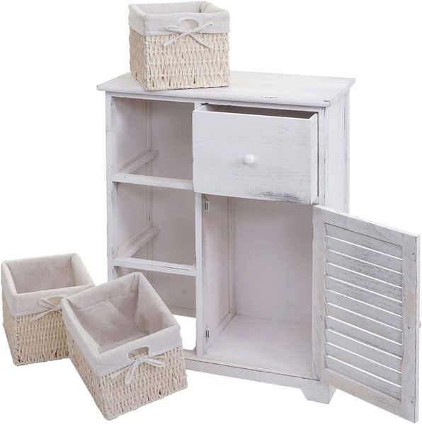 Kommode HWC-H21, Massiv-Holz, Korb-Schublade, 80 x 60 x 30 cm ~ shabby weiß Bild 6