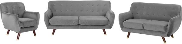 Sofa Set Samtstoff grau 6-Sitzer BODO