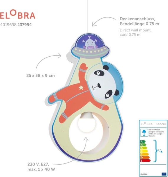 Elobra No. 137994 Pendelleuchte Little Astronauts Panda 1-flammig Blau Bild 3