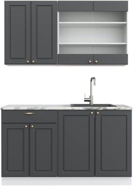 Singleküche Fame-Line Anthrazit-Gold/Weiß 140 cm ohne Arbeitsplatte Vicco