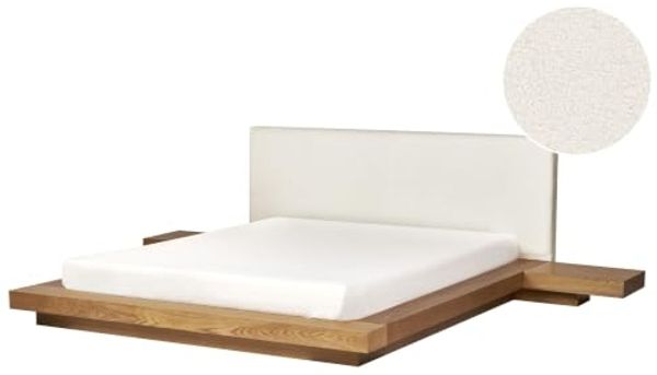Wasserbett ZEN 160 x 200 cm Bouclé Heller Holzfarbton