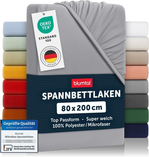 Blumtal® Spannbettlaken 80x200 cm - Spannbettlaken Microfaser - Oekotex zertifiziertes Bettlaken 80x200 cm - Spannbettlaken 80x200 cm - Spannbettücher 80x200 - Leintuch - Laken - 80x200 cm - Grau