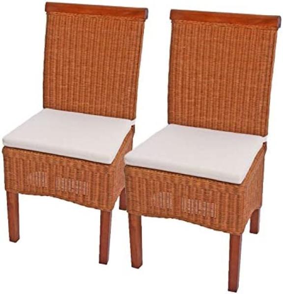 2er-Set Esszimmerstuhl Korbstuhl Stuhl M42, Rattan ~ mit Sitzkissen