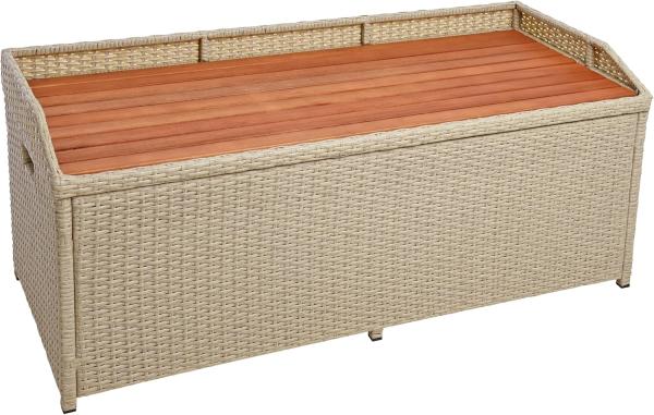 Sitzbank Gartenbank mit Auflagenbox Rattan Kissentruhe Polyrattan Bank Beige