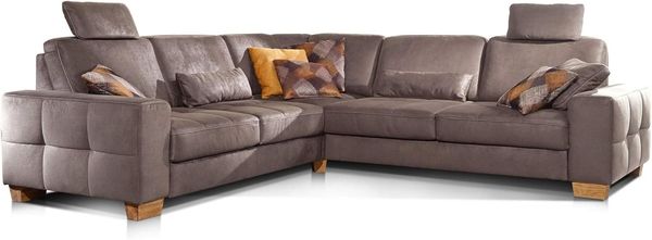 Cavadore Ecksofa Puccino mit Federkern, verstellbaren Sitztiefen und 2 Kopfstützen / Couch gleichschenklig in L-Form im Landhausstil / 276 x 86 x 271 cm / Mikrofaser hellbraun