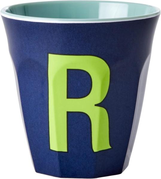 Rice Two Tone Dark Blue Melamin Becher Buchstabe R