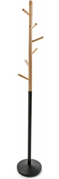 Versa Holstebro Minimalistischer Garderobenständer für den Eingangsbereich, mit 9 Haken für Kleidung oder Taschen, Maßnahmen (H x L x B) 180 x 28 x 28 cm, Metall und Holz, Farbe: Schwarz
