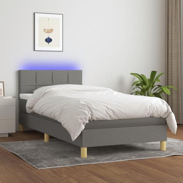 vidaXL Boxspringbett mit Matratze & LED, Stoff, dunkelgrau, 100x200 cm