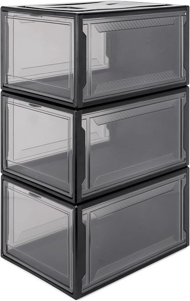 Yorbay Schuhbox 3er Set Schuhbox, stapelbarer Schuhorganizer, Schuhaufbewahrung (Kunststoffbox mit halbdurchsichtige Tür), Halbdurchsichtig schwarz, für Schuhe bis Größe 48