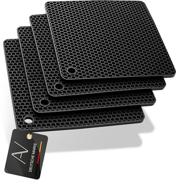 AVANA Topfuntersetzer Silikon Untersetzer Multifunktional Pfannenuntersetzer Topflappen, Zubehör für Töpfe, Pfannen, Auflaufformen, 4er Set, Hitzebeständig, Wabenmuster, Schwarz
