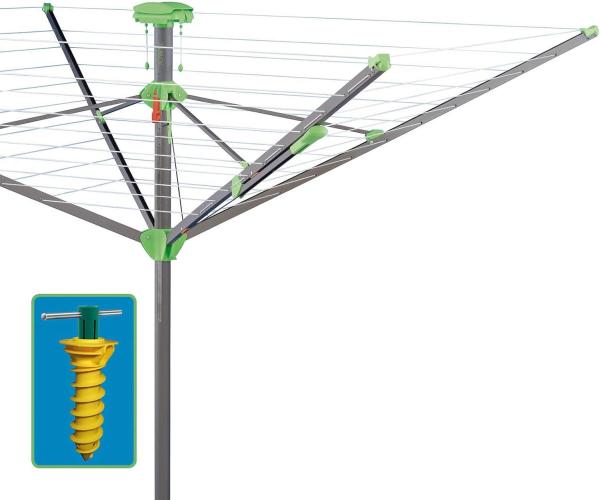 Juwel Wäschespinne Evolution Lift (Ein-Hand-Spannautomatik, Höhenverstellung, mit Eindrehbodenhülse, 51 m Wäscheleine, eingebaute Schutzhülle, Titanoptik) 30097