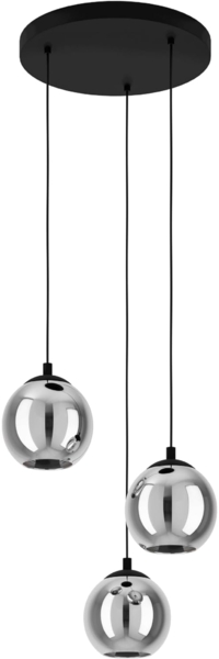 Eglo 98653 Pendelleuchte ARISCANI Rauchglas schwarz-transparent E27 3X40W Ø42,5cm H:110cm dimmbar