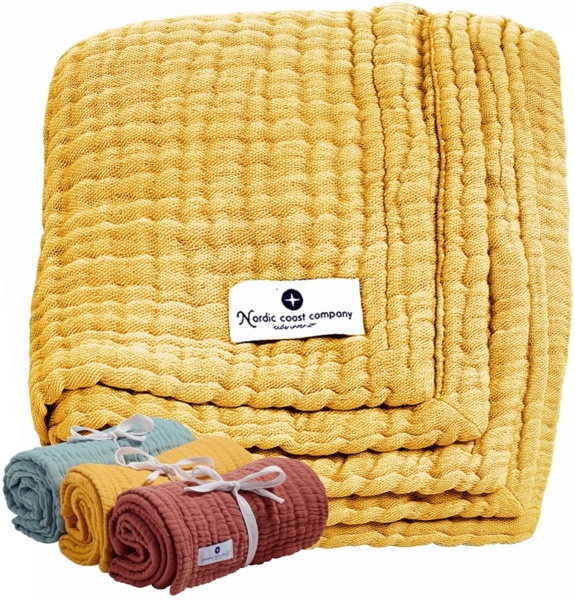 Babydecke Babydecke Musselin Kuscheldecke Puckdecke Baby & Neugeborene, Nordic Coast Company, Musselindecke Curry Premium Qualität 100% Baumwolle Schadstoff geprüft