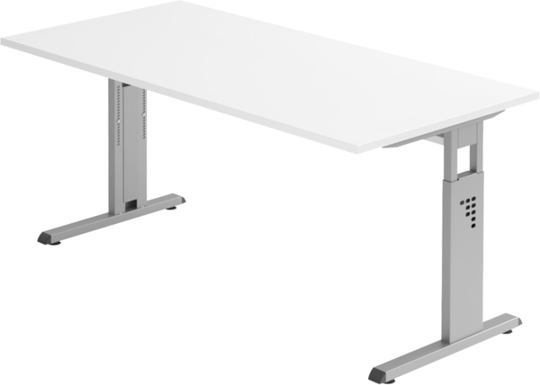 bümö® Stabiler Schreibtisch höhenverstellbar 160x80 cm | Bürotisch in Weiß | Büroschreibtisch mit Höheneinstellung | Tisch für Büro in 9 Größen & 7 Dekoren