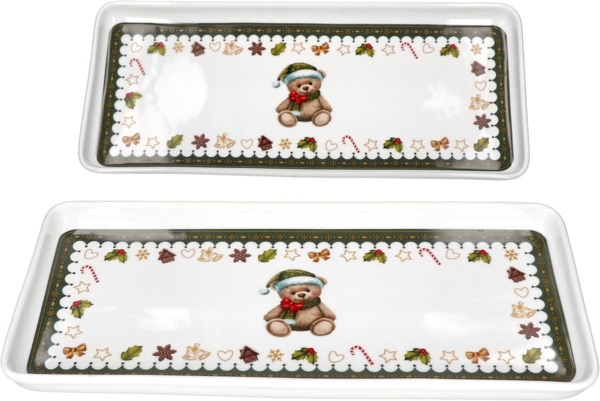 MamboCat Servierplatte Friend 2x Weihnachts-Kuchenplatte rechteckig Porzellan 35x15,5 cm, Porzellan