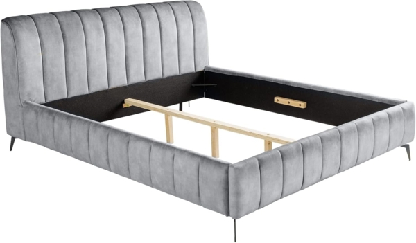 riess-ambiente Polsterbett AMSTERDAM 160x200cm grau Samt – Doppelbett im Vintage Design (Einzelartikel, 1-tlg), schwarzes Metallgestell, Retro, Kingsize-Bett, gepolstertes Samtbett