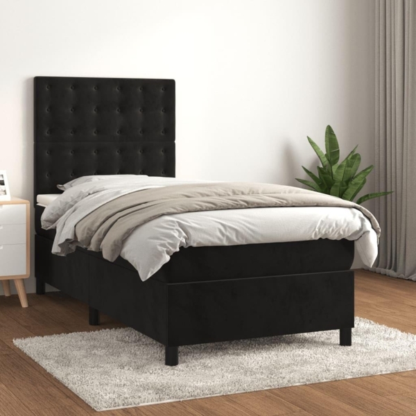 vidaXL Boxspringbett mit Matratze Schwarz 80x200 cm Samt 3143231