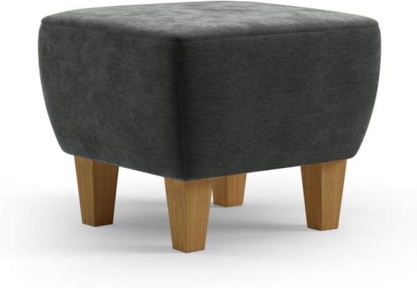 Cavadore Hocker Vida / Polsterhocker mit massiven Holzfüßen in Eiche / 52 x 46 x 52 / Mikrofaser, Grauoliv