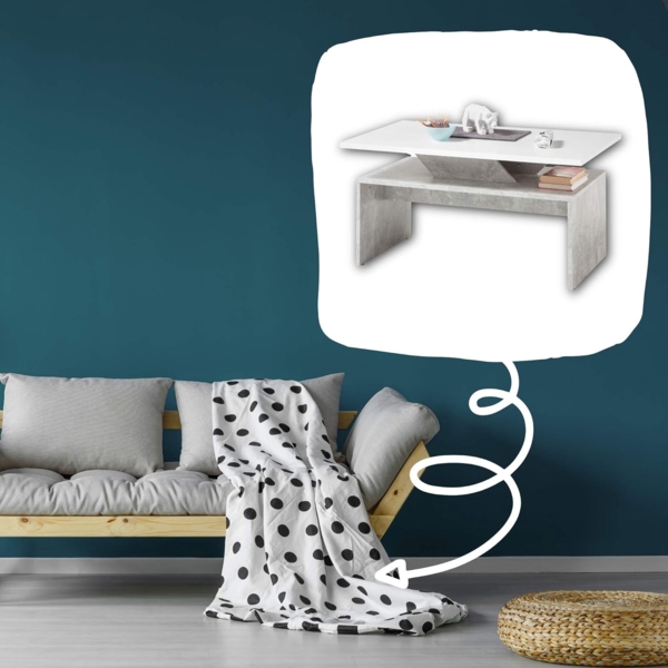 Stolkom Sp.z.o.o. Couchtisch Allegra Wohnzimmertisch weiß, Absetzung Beton, BxHxT 100x50x60 cm, Akazie Massivholz, Flächenbelastung des Tisches ca. 90 kg Bild 2