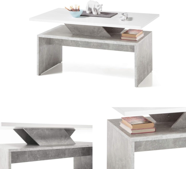 Stolkom Sp.z.o.o. Couchtisch Allegra Wohnzimmertisch weiß, Absetzung Beton, BxHxT 100x50x60 cm, Akazie Massivholz, Flächenbelastung des Tisches ca. 90 kg Bild 6