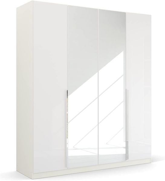 Kleiderschrank Drehtürenschrank Glamour | 4-türig | mit Spiegeltüren | weiß Hochglanz / alpinweiß | 181x210