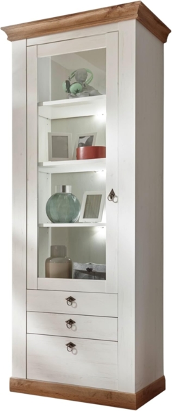 Vitrine Hemsby in weiß Pinie / Eiche Landhaus 82 x 204 cm