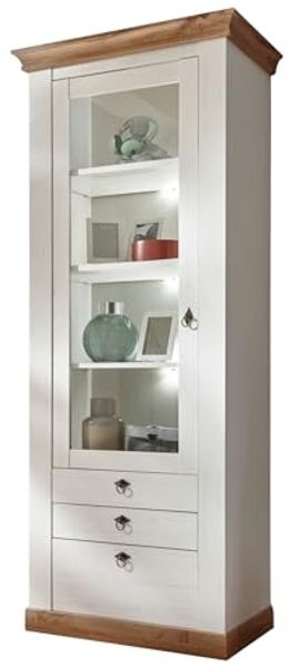 Vitrine Hemsby in weiß Pinie / Eiche Landhaus 82 x 204 cm