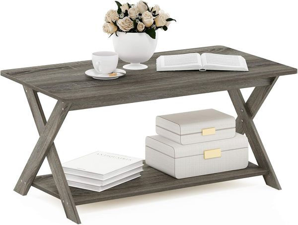 Furinno Modern schlichter Couchtisch mit gekreuzten Beinen, Französische Eiche