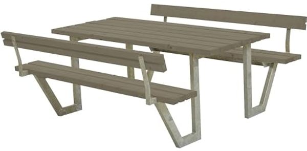 Plus Picknicktisch Wega Stahl-Holz 177 x 185 x 76 cm graubraun mit 2 Rückenlehnen