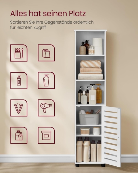 Vasagle Hochschrank fürs Badezimmer, hoher Badezimmerschrank, Badregal stehend, mit 3 offenen Fächern und 2 verstellbaren Einlegeböden, Wohnzimmer, Eingangsbereich Bild 4