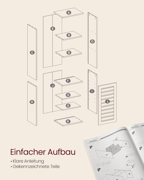 Vasagle Hochschrank fürs Badezimmer, hoher Badezimmerschrank, Badregal stehend, mit 3 offenen Fächern und 2 verstellbaren Einlegeböden, Wohnzimmer, Eingangsbereich Bild 7