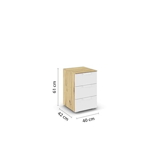 rauch Aditio Box, Nachttisch, 3 Schubladen, mit Softclose-Funktion, Farbe Weiß/Eiche Artisan, BxHxT 40x61x42cm Bild 3