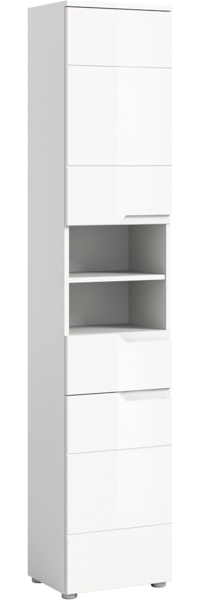 xonox. home Bad Solero X7WA9711 Hochschrank Stauraumhochschrank Vorratsschrank in Weiß Nachbildung und weiß Hochglanz tiefzieh, ca. B/H/T: 38 x 193 x 34 cm