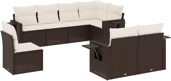 vidaXL 8-tlg. Garten-Sofagarnitur mit Kissen Braun Poly Rattan 3252780 Bild 1