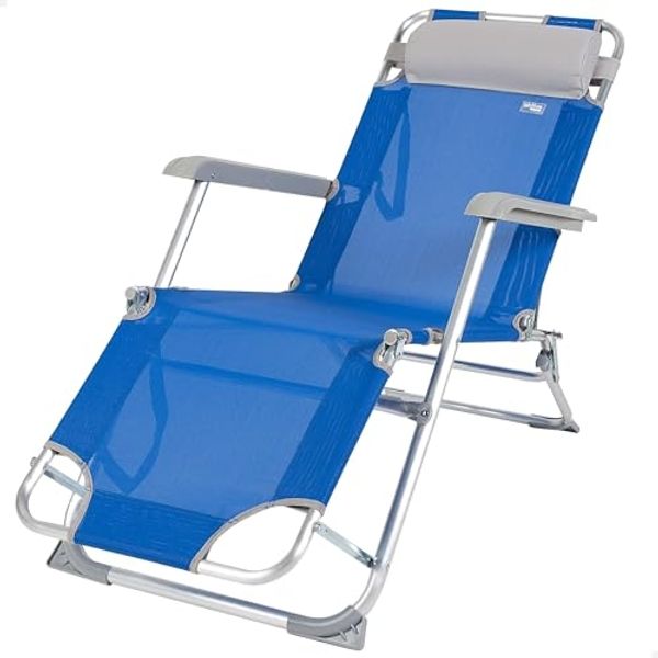 AKTIVE Klapp- und Liegestuhl, blau, mit Kissen, 2 Positionen, aus Aluminium und Textilen, Maße 47 x 95 x 75 cm, max. Gewicht 110 kg, zusammenklappbare Sonnenliege für Strand, Terrasse und Camping