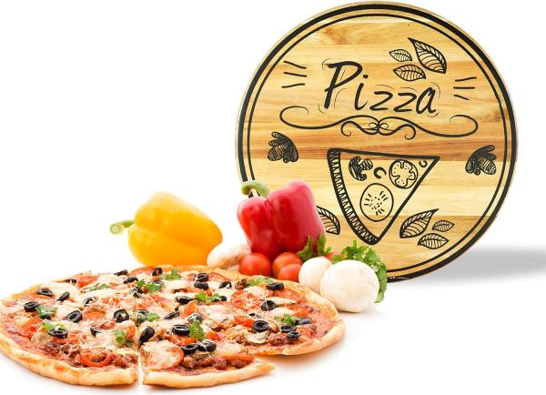 Pizzateller mit Pizza Motiv ø30cm drehbar Holzteller Drehplatte Käseteller Speiseteller