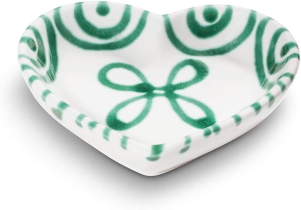 Gmundner Keramik Grüngeflammt, Herzschale (L:10cm)