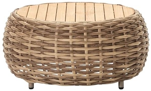 Dehner Gartenlounge-Set Lounge Tisch Tulum, Ø 71 cm, Höhe 40 cm, braun, Beistelltisch aus Kunststoffgeflecht und Aluminium mit Teakholzplatte