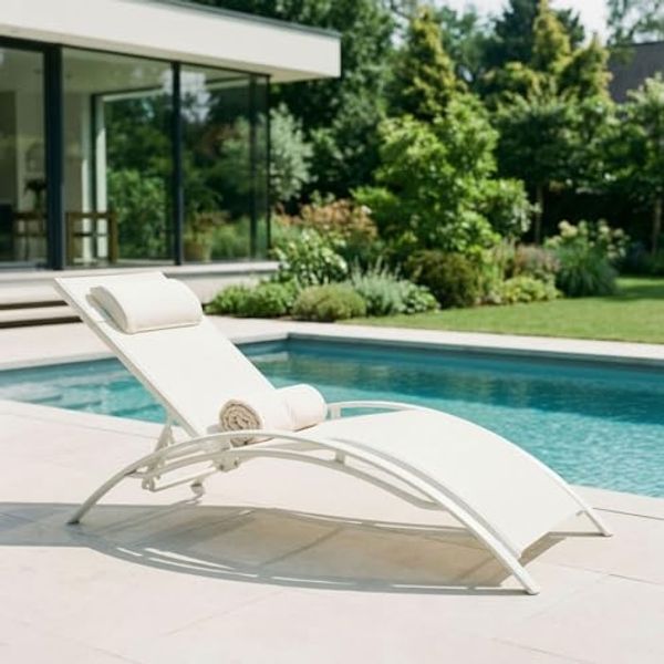 IDIMEX Gartenliege RELAX, Relaxliege mit Kissen Aluminiumgestell Textillehne & Kissen Cremeweiß